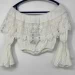 LF CALL ME EDEN WHITE WITH LACE CUTOUT DESIGN BELL SLEEVE CROPPED TOP MEDIUM Photo 0