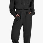Jumpsuit long sleeve Zip up one piece lounge casual hooded Sweatshirt sweatpant Black Photo 0