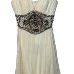 NWT Mandalay White Silk Navy Blue Beaded Sequin Mini Evening Dress Womens Size 6 Photo 0