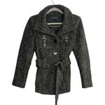 ZARA Wool Blend Long Sleeve Collard Belted ButtonUp Jacket Pockets M Grey Black Photo 0