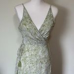 Aakaa Maxi Dress Wrap Green White Floral Print Tie Waist Tiered Skirt Size S Photo 1