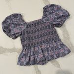 J.Crew  Smocked Square-Neck Floral Peplum Top Puff Sleeve Womens Medium Purple Photo 6