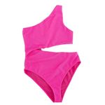 Beach Riot Celine One Shoulder Ribbed Swimsuit Neon Pink Size Large Photo 4