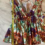 Gibson Latimer  Women’s Size M Floral Sleeveless Top Ruffles Smocked Peplum Photo 6