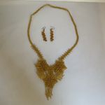 Handcrafted Mexican Gold Beaded Necklace & Earrings Set Floral Artisanal Jewelry Photo 3