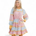 TCEC Pastel Long Sleeves Ruffle Colorful Mini Dress with Yellow Accents Photo 15