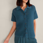 HAVEN WELL WITHIN WOMENS COTTON KNOT STITCH CARDIGAN SWEATER BUTTON LARGE TEAL Blue Photo 0