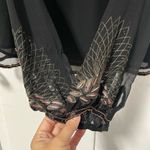 100 % Silk embroidered beaded Feather black long sleeve blouse size Photo 4