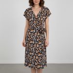 Nine West  Medium Wrap Dress Brown Black Blue Abstract Print Casual Photo 2