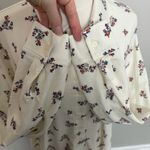 Lands' End Button-Up Shirt Tunic Collared Roll Tab Sleeves Floral Stretchy Cream Photo 4