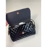 La Regale LTD Quilted Black Patent Clutch Handbag Chain Crossbody Purse Black Photo 3