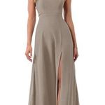Azazie NWT CLARICE A-Line High Neck Chiffon Floor-Length Dress Taupe Size A4 Photo 0