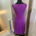 Eddie Bauer  V-Neck Stretch Fit and Flare Purple Stripe Dress Travex Athleisure S Photo 3