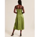 Abercrombie & Fitch  Camille Green Satin Midi Dress Size Large Olive Green Date Photo 2