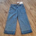 Moncler NWT  Womens Feminine Hipster Edgy Wide Leg Raw Hem Two Tone Jeans Size 42 Photo 0