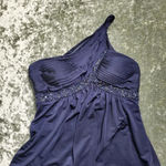 Adrianna Papell  Navy One Shoulder Beaded Gown Photo 1