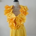 New York & Company Yellow Satin Sleeveless Ruffled Roses 3D Effect Dress Size M Size M Photo 1