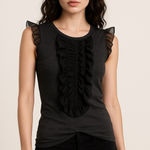Theory  Women’s Grey Black Ruffle Tank Top Sleeveless Pullover Slim Fit Grunge S Photo 0