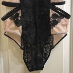 French affair Lace & Mesh Caged Body Suit NEW Black Tan Large Photo 5
