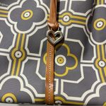 Brighton  Large Tote Buttercup Gray & White 2 Top Leather Straps Charm Canvas Photo 2