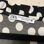 ZARA plunging v neck black and white polka dot print Top Size Medium Photo 3