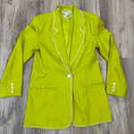 Vintage Y2K Bloomingdales Petites Womens Lime Green Linen Blazer Jacket Size 6 Photo 0