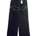 Forever 21 Black high waisted Wide Leg Jeans with cutout Embellishments size 24 Photo 0