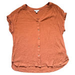 Orvis Women's Large Burnt Orange Rust Woven Crinkle Crape Button Front Blouse Photo 0