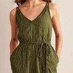 NWT Boden Grecian Playsuit Romper Green Metallic Gold Striped Pockets D0674 12 Photo 0