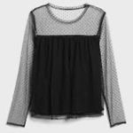 Banana Republic Double Layer Tiered Tulle Mesh A-Line Polka Dot Top Black Sz XS Photo 3