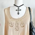 Maggie Barnes Beige Beaded Tank Top, Glam, Vintage,‎ Y2K, Elegant, Boho, Sparkly, 2X, Sparkly Photo 1