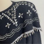 Forenza Vintage 80s Beaded Sweater Angora Silk Black Silver Rhinestone Large Photo 2