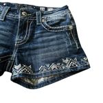 Miss Me  Y2K Signature Dark Wash VTG Tribal Blue Jean Shorts with Embroidery Photo 3