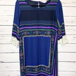 Peach Love California Peach Love Blue & Purple Boho Crochet Lace Sleeve Shift Dress Size Small Photo 3