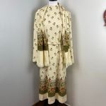 Jeanne Durrell Vintage Neutral 3 Piece Floral Long Sleeve Dress Scarf & Belt Brown Size M Photo 1
