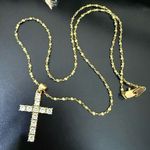 Vintage 24KGL Gold Layered Twisted Chain Rhinestone Cross Pendant Necklace 4g. Photo 0