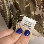 Gibson  Silk Blend Gold Metallic One Shoulder Blouse Size M Photo 3