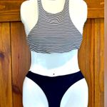 Aerie high neck halter T back navy white striped swim bikini size Medium Photo 0
