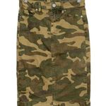 BLANK NYC NEW Brown Green Tan Camo Camouflage Denim Midi Skirt Womens Size 24 Photo 0