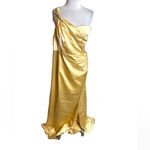 ASOS NWT  Yaura Plus one-shoulder satin drape maxi dress in champagne gold Photo 4