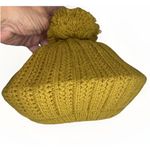 Vintage Chunky Knit Acrylic Beret Beanie Hat Made In Taiwan Pom Pom‎ Yellow Photo 1