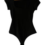 Free People Intimately Bodysuit S Black Square Neck Short Sleeve Photo 0