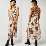 Free People Dainty Bohemian Gauze Forget Me Not Floral Midi Dress Blush Black XL Photo 1