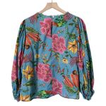 Farm Rio  Toucans Lace Inset Balloon Sleeve 100% Cotton Blouse Top Size Small Photo 2