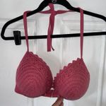 Shore & Shade Crochet Halter Bikini Top Padded Push Up Swim Top Mauve Pink 36DD Size M Photo 0