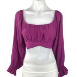 SheIn Pink Puff Sleeve Ruffle Square Neck Tie Back Cutout Crop Blouse Top Size M Photo 0