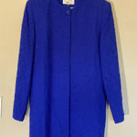 Vintage Kasper for ASL Blue Geometric Allover Embroidery Jacket Blazer Womens 12 Photo 0