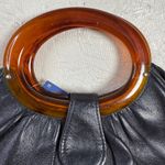 Vintage Black Leather Handbag with Tortoise Shell Handle Small Shoulder Bag Photo 2