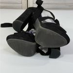 Wild Diva  Lace Up Platform Peeptoe Sandal Faux Suede Block Heel Black- 7.5 Photo 4