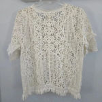 Yoana Baraschi Anthropologie  Top White Lace‎ Crochet Fringe Trim Short Sleeve S Photo 4